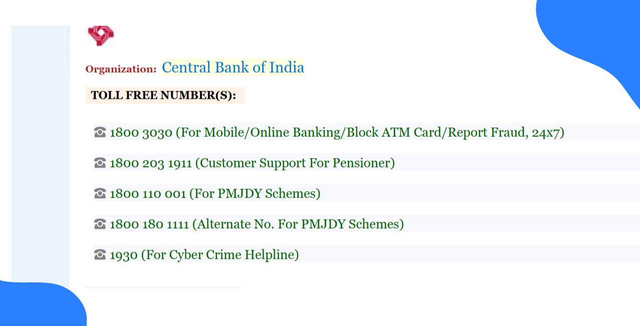 Central Bank of India Customer Care Number — Quick Helpline & Support Guide