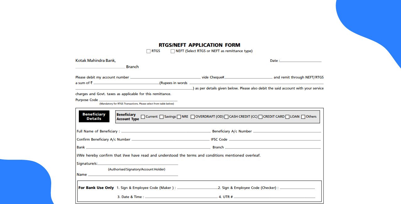 Kotak Mahindra Bank RTGS Form | Download & Updated Guide