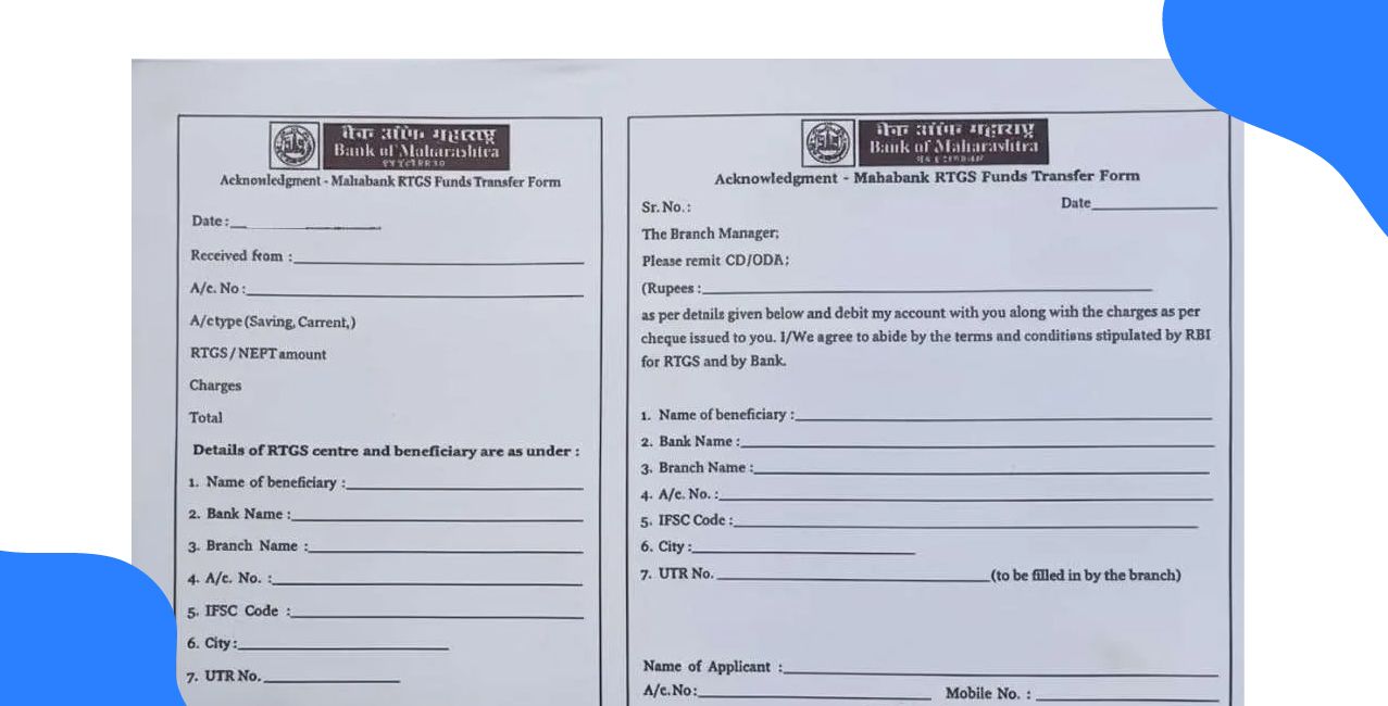 Bank of Maharashtra RTGS Form | Download & Updated Guide