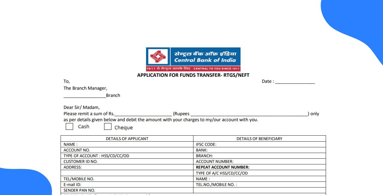 Central Bank of India RTGS Form | Download & Updated Guide
