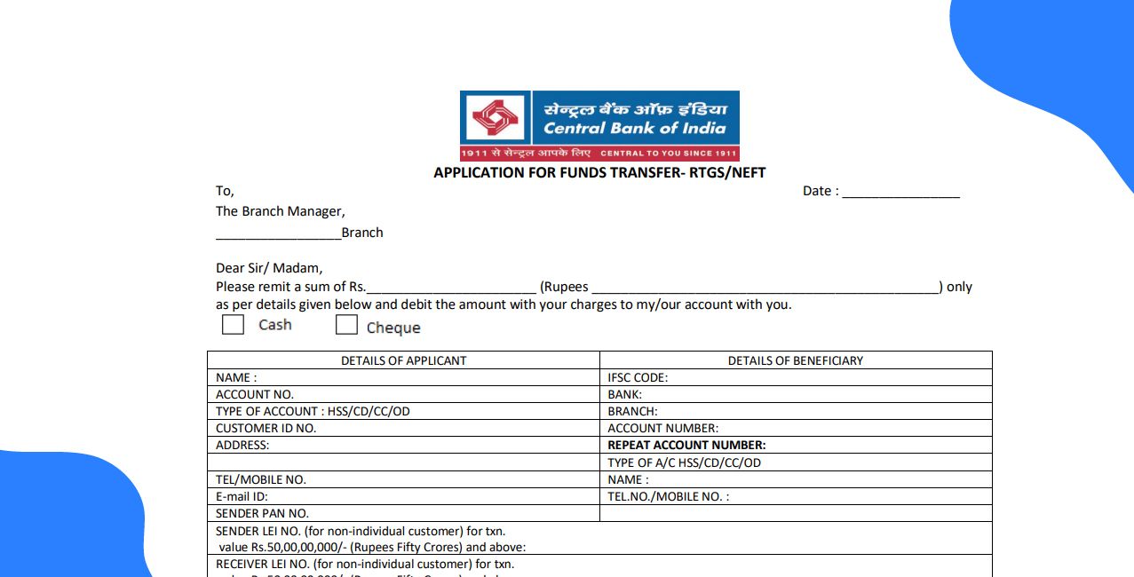 Central Bank of India NEFT Form – Complete Guide & How to Fill