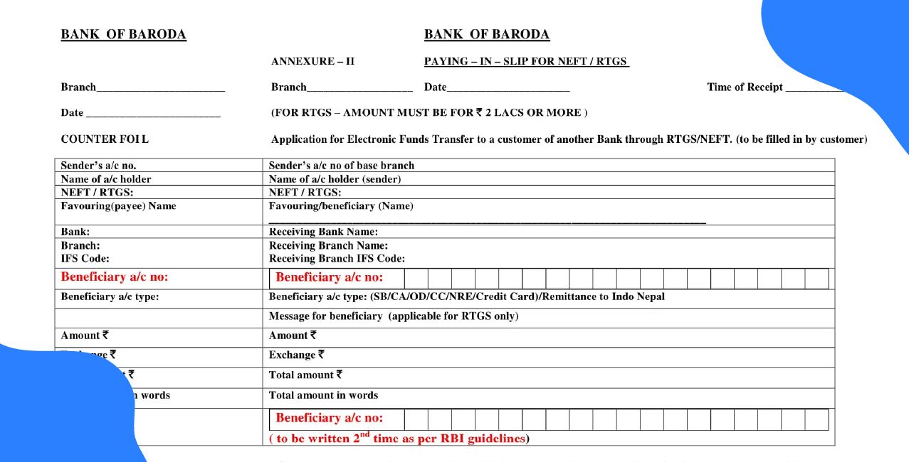 Bank of Baroda NEFT Form – Complete Guide & How to Fill