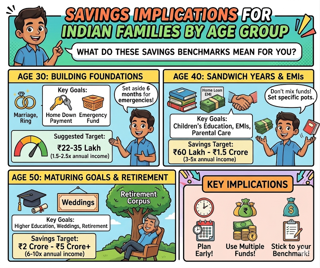 What are the Implications of these Saving Benchmarks for Different Age Group Indian Families?