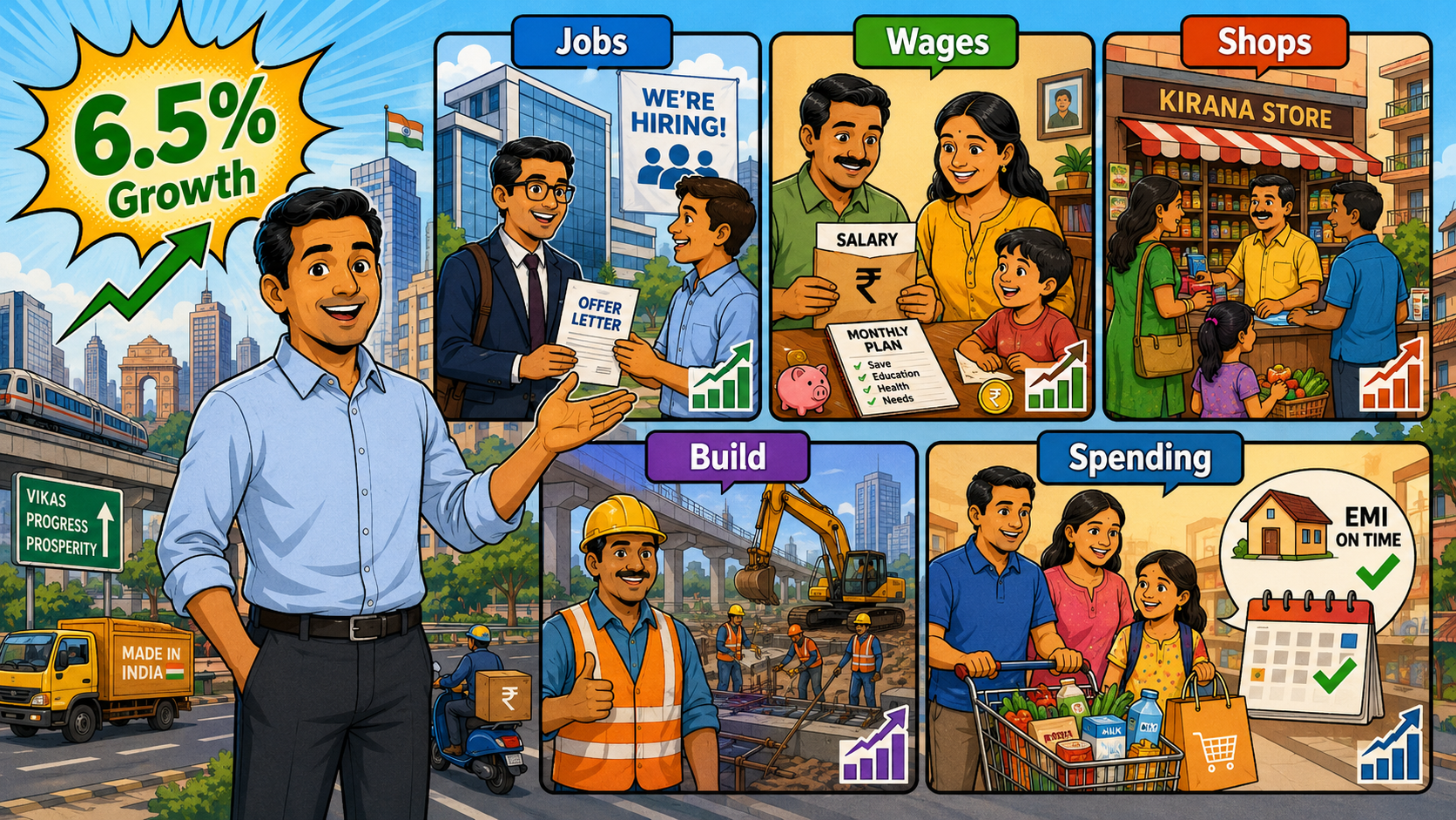 India Defies Iran War Shock As IMF Retains 6.5% FY27 Growth Forecast India’s economy is still moving faster than most large markets, though costly oil and delayed Gulf shipments could put pressure on family budgets. Key Highlights The IMF retained India’s FY27 growth forecast at 6.5% on 25 June 2026. India recorded 7.8% growth in the first calendar quarter. The Fund expects inflation to average about 4.7% in 2026. Updated global and India forecasts are due on 8 July 2026. The International Monetary Fund said on 25 June 2026 that India remained a major contributor to global growth despite the Iran war, higher energy costs and weak overseas demand. Julie Kozack, Director of the IMF’s Communications Department, said domestic spending and recent economic performance supported the Fund’s 6.5% FY27 forecast. The figure carries weight beyond government reports. Faster growth can keep construction sites active, support hiring in retail and financial services, and give small businesses more customers. Still, imported oil is a weak point. A longer disruption in West Asia could raise diesel, flight, fertiliser and delivery costs within weeks. India’s Latest Economic Numbers The IMF World Economic Outlook, released on 14 April 2026, placed India well ahead of the expected global growth rate. Indicator Latest Figure India’s FY27 GDP growth 6.5% First-quarter GDP growth 7.8% India’s 2026 inflation 4.7% Global growth in an adverse scenario Around 2.5% India is expected to slow from the previous year’s pace. Even so, 6.5% remains strong when the IMF’s baseline global forecast stands near 3.1%. How Could 6.5% Growth Reach Indian Households? A firm economy usually supports jobs across banking, logistics, construction and consumer services. A road project, for example, does not employ only engineers. It also creates orders for cement, trucks, equipment repair, roadside food outlets and local transport. Lower crude prices would help too. Airlines could face smaller fuel bills, transport operators may see some relief, and factories using imported chemicals could spend less. Those savings do not reach shoppers immediately. Companies often work through older fuel contracts and existing stock first. External Change Likely Effect In India Crude above $100 per barrel Higher fuel and transport bills Strait of Hormuz disruption Delays in oil, LNG and fertiliser supplies Strong domestic demand Better support for jobs and business revenue US tariffs reduced from 50% to 10% Some relief from external trade pressure The downside is easy to spot in daily spending. A delivery rider pays more for petrol. A farmer may face a higher fertiliser bill. A small manufacturer could spend extra on transport and imported parts. What Are IMF Officials Saying About The Risk? Kozack said India continued to support global growth because household demand remained firm and first-quarter expansion reached 7.8%. She also pointed to lower US tariffs, which fell from 50% to 10%, as a partial offset to the energy shock. The IMF has not treated the Iran agreement as a complete reset. Energy prices fell after the deal, but normal shipping and commodity flows may take time to return. India can reduce the damage through wider crude sourcing, faster renewable-energy use and close tracking of food and freight inflation. A LoansJagat analysis explains another household risk. Expensive oil can increase monthly expenses while leaving less money for loan repayments. Borrowers working in transport, small manufacturing and delivery services may feel that strain first. Conclusion India’s 6.5% forecast remains firm, but cheaper oil will decide how much of that growth reaches ordinary households. The 8 July IMF update will show whether easing Gulf tensions have reduced the risk for FY27. FAQs What Is India’s IMF Growth Forecast For FY27? The IMF expects India’s economy to expand by 6.5% in FY2026-27. Why Has The IMF Kept The Forecast Unchanged? Strong domestic demand and 7.8% first-quarter growth supported the existing estimate. How Can The Iran War Affect Indian Families? Higher oil and shipping costs can raise fuel, food, fertiliser and delivery prices. Can Lower Oil Prices Reduce Inflation In India? Yes. The effect may take time because freight contracts and inventories adjust gradually. What Will India’s Economy Be Like In The Coming Months? The IMF expects India to grow by 6.5% in FY27, though oil prices and global trade risks may affect inflation.
