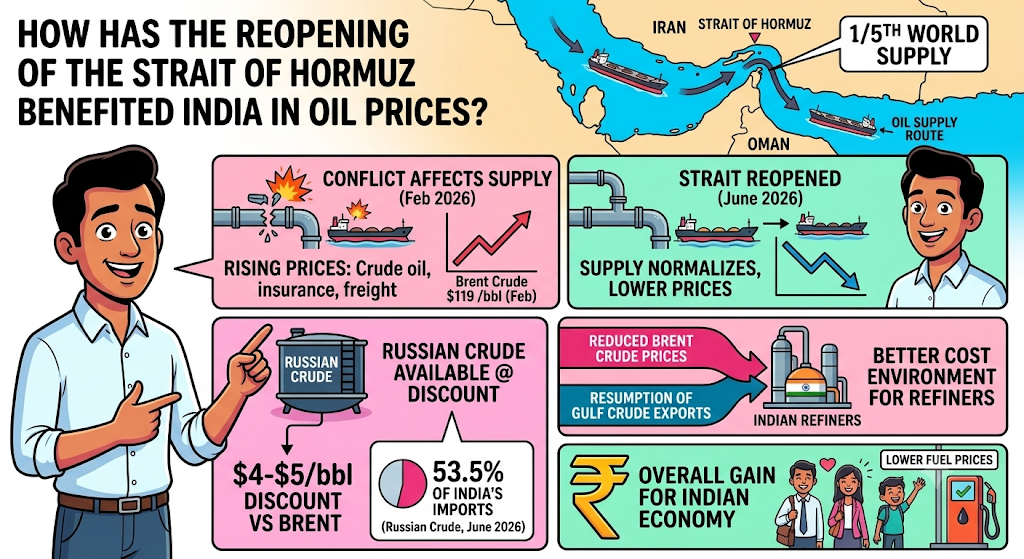How has the Reopening of the Strait of Hormuz Benefited India in Oil Prices?