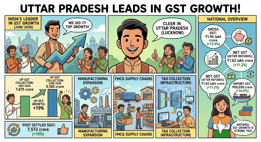 Was Uttar Pradesh ahead of other states of India in June GST Growth in India due to GST July 2026?