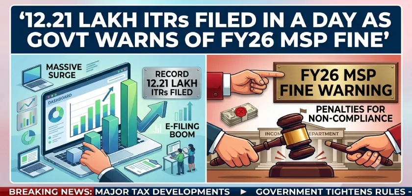 12.21 Lakh ITRs Filed in a Day as Government Warns Taxpayers of FY26 MSP Fine