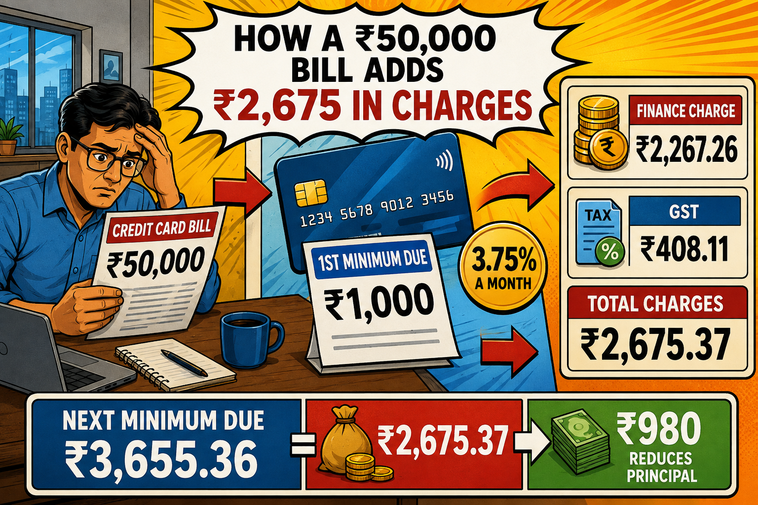 Credit card minimum due trap banner view