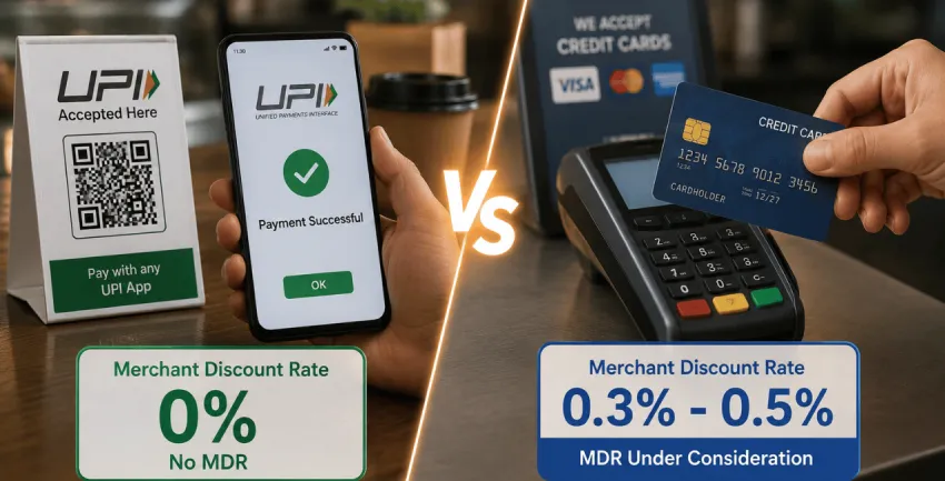 UPI Vs Credit Cards: 0% Merchant Fee Faces 2026 Reset as 0.3%- 0.5% MDR Is Considered