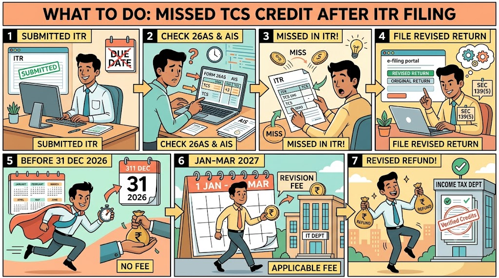 Steps to claim missed TCS credit after ITR filing through revised return before March 31, 2027