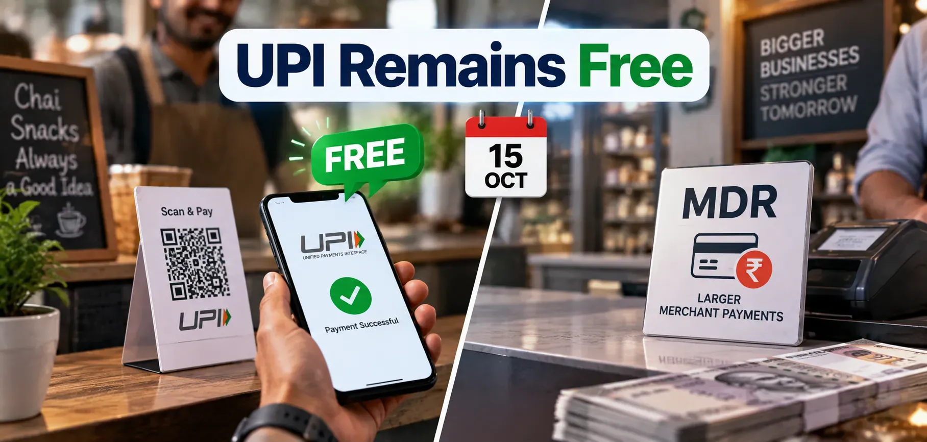 UPI Remains Free for Users After October 15 as New MDR Targets Larger Merchant Payments
