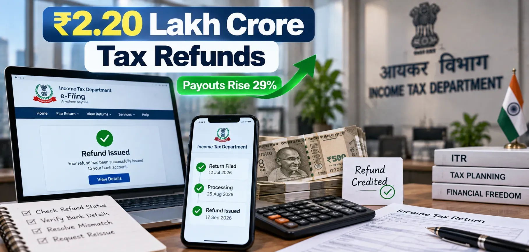 ₹2.20 Lakh Crore Income Tax Refunds Issued as Payouts Rise 29%: What Delayed Taxpayers Should Do